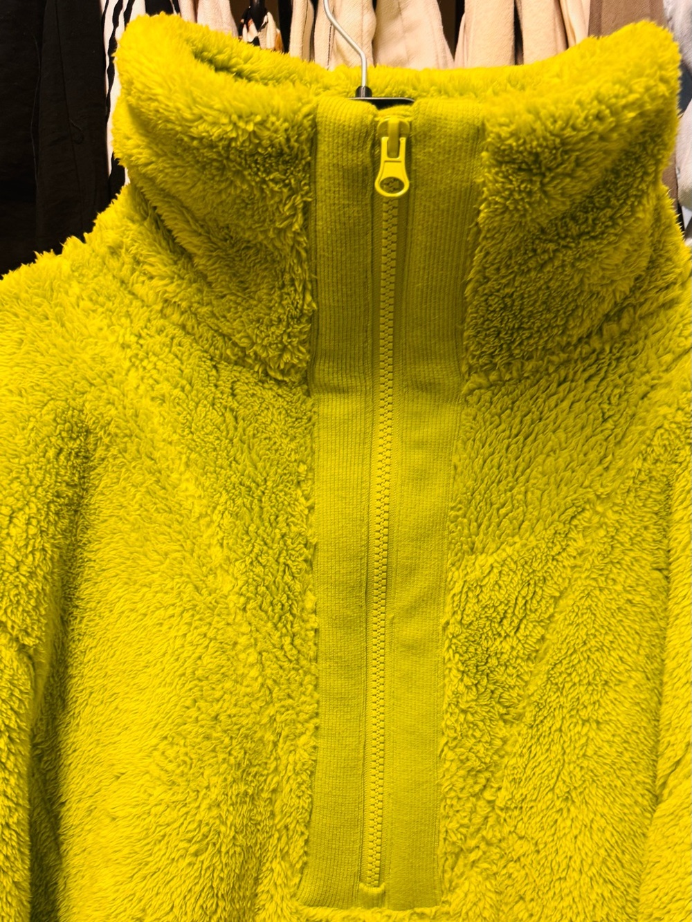 Women Plush Sherpa Pullover Sweater in Chartreuse - Picture 2 of 6